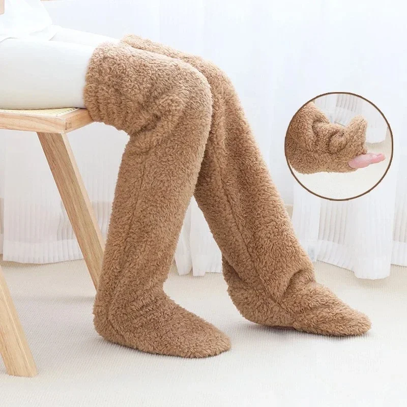 الرجال سيدة الشتاء العام سميكة الدافئة المرجان الصوف جوارب أنبوبية طويلة يمكن مكشوفة القدم منصات الركبة الدافئة عالية أنبوب جوارب يمكن السير بها على الأرض 1 زوج
