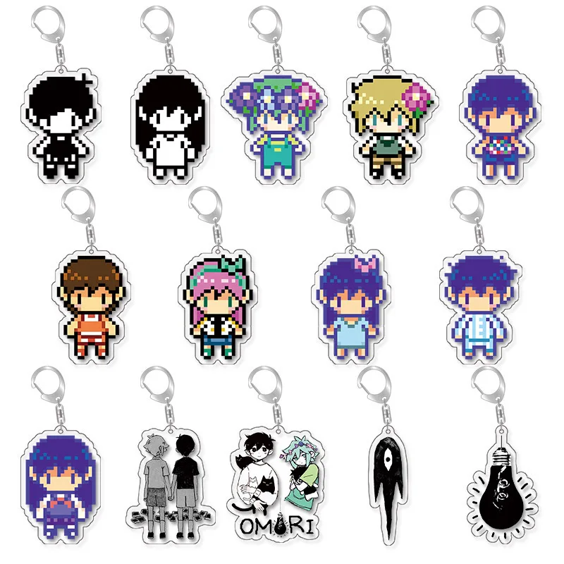 pixel keychain Game Omori Pixel Figure Acrylic Keychain Fun Creative Basil Kel Sunny Pendant Keyring Chain Car Bag Accessories