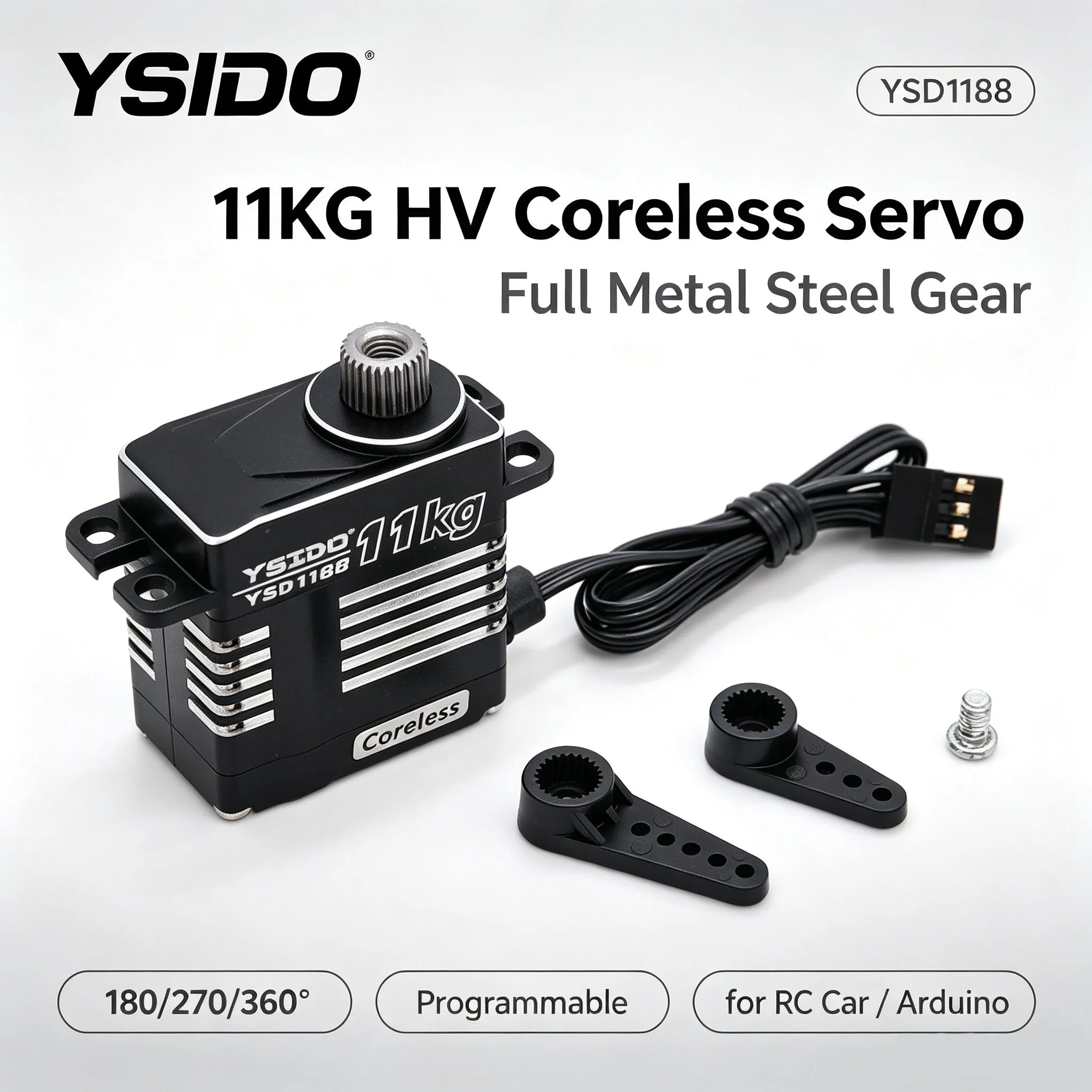 YSD1188 11KG HV Coreless Digital Servo Full Metal Steel Gear 180/270/360° Programmable Micro Servo for RC Car Arduino