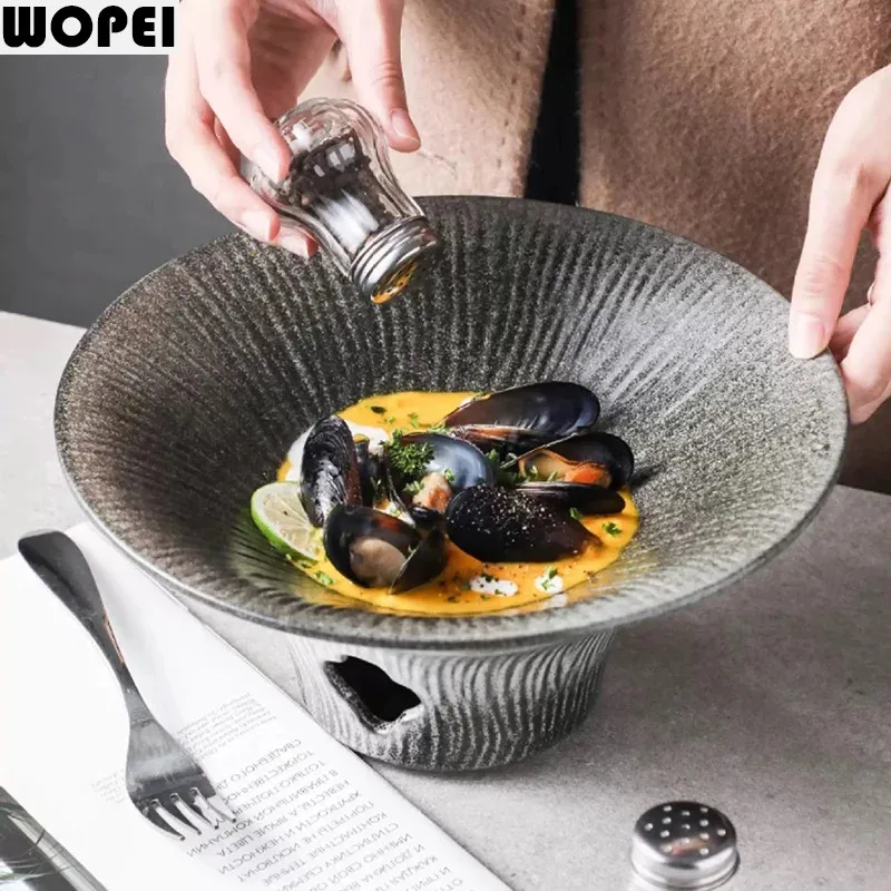 Kiln Changes Ceramic Plate with Insulated Heating Furnace Creative Thick Soup Plate Fish Plate Pasta Plates Kitchen Utensils