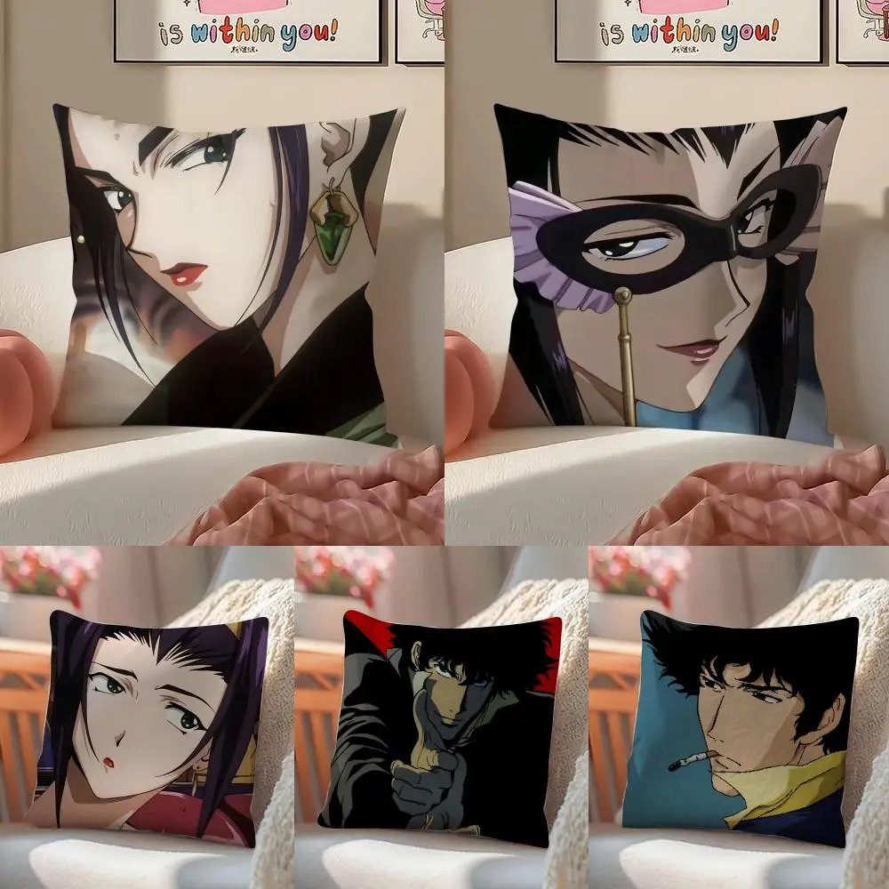 Anime jazzy C-Cowboy Bebop Cushion Cover Pillowcase Short Plush Invisible zipper Room Sofa Cushion Cover