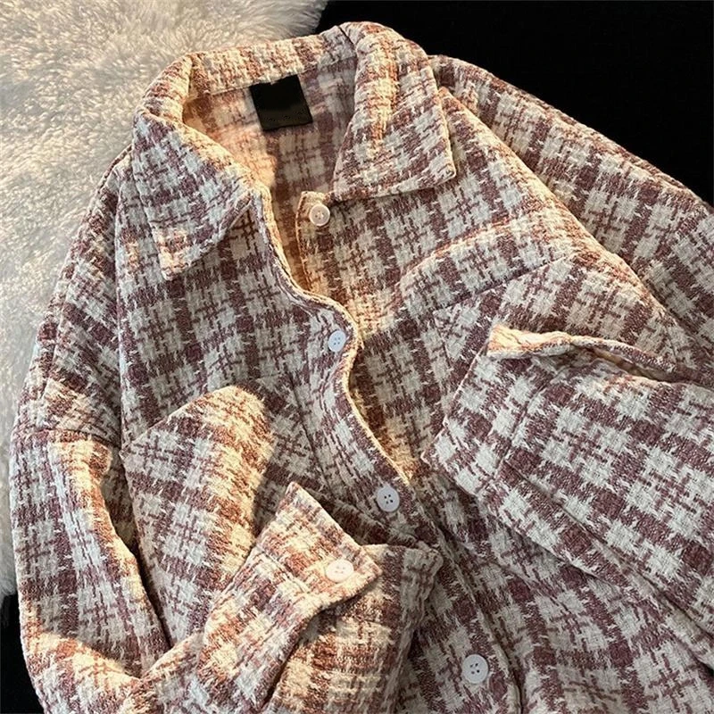

Vintage Striped Long Sleeve Shirt Tops Autumn Winter Korean Polo Neck Button Loose Trend Blouse Fashion Casual Women Clothing