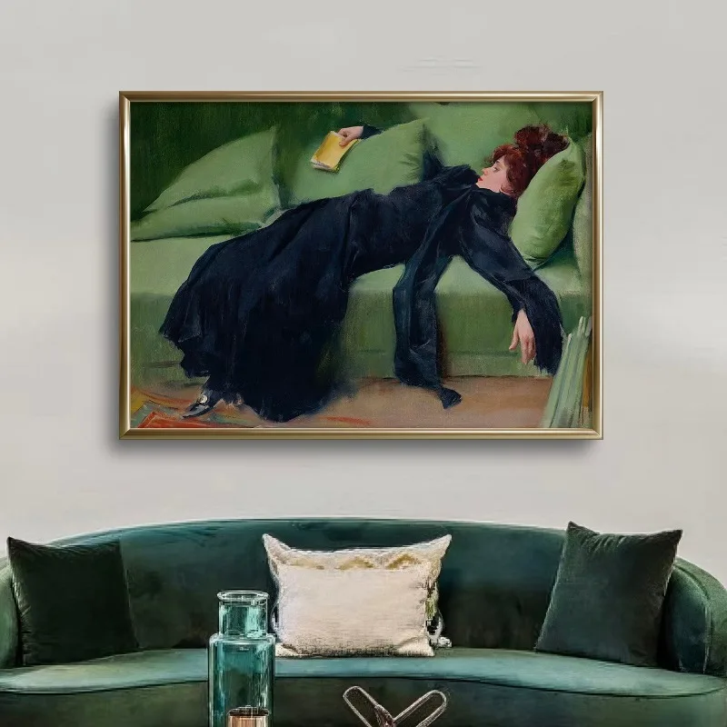 

Decadent Young Woman After The Dance Poster Print Portrait Moody Vintage Emerald Green Art Diamond Painting Home Room Wall Decor