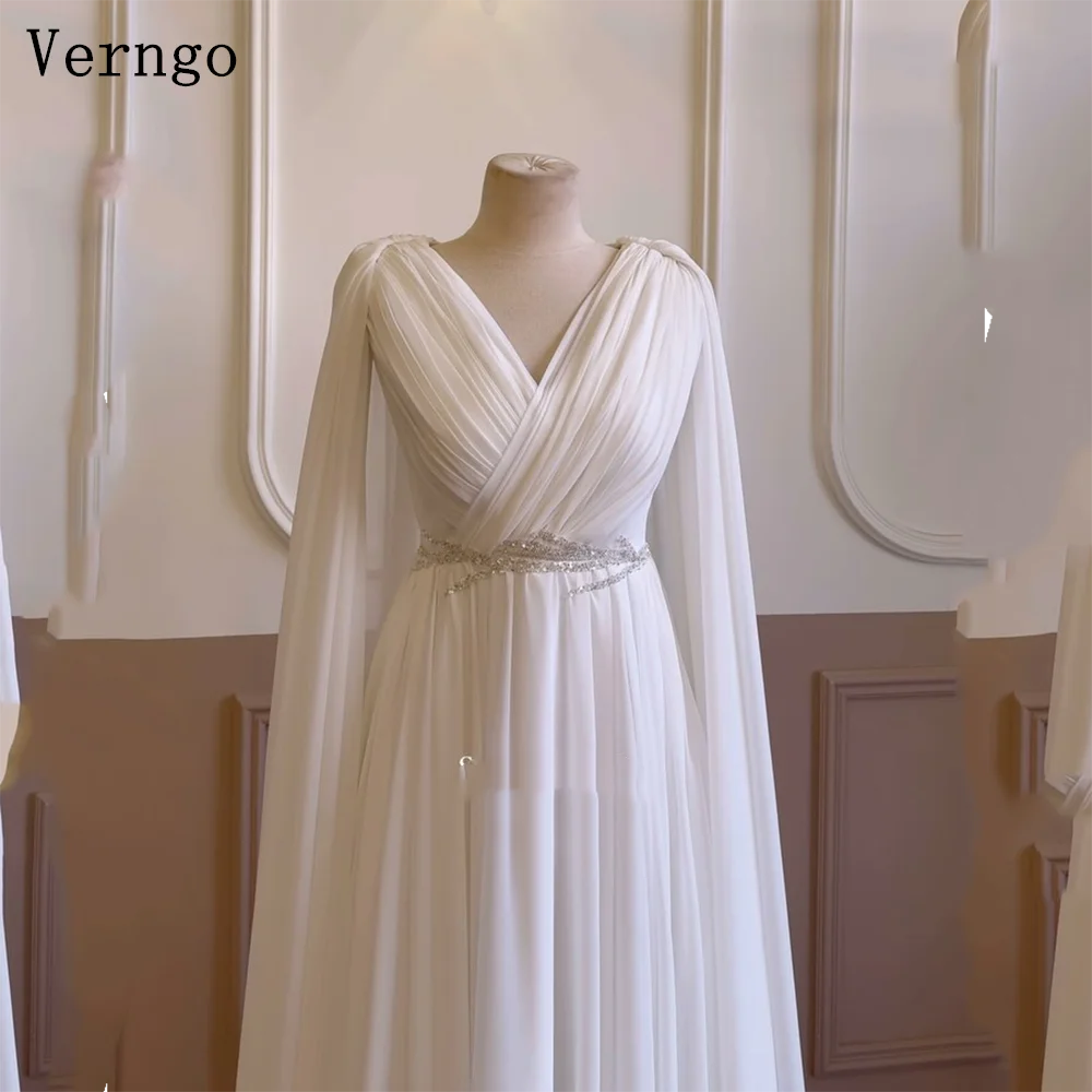 Verngo lvory Chiffon Wedding Dress V Neck A Line Bridal Gowns Women Bride Dress Customized vestido de satén de boda