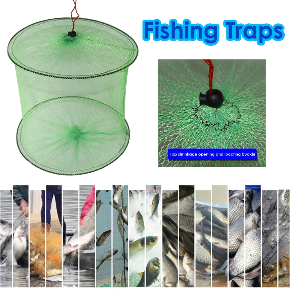 Folding Round Nylon Mesh Net Crab Crawdad Shrimp Minnow Bait Trap Cast Fish Net Fishing Landing Tackle Accessory
