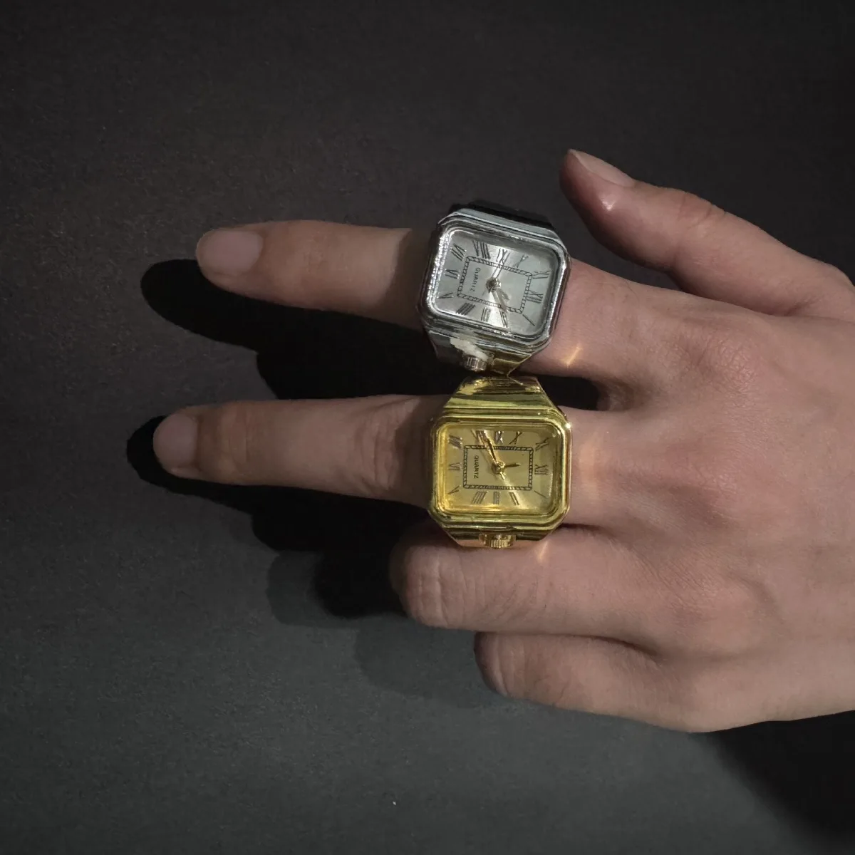 Vintage Square Dial Roman Numerals Watch Rings for Men Women Gold Silver Rosegold Color Stainless Steel Punk Jewelry Charm Gifts