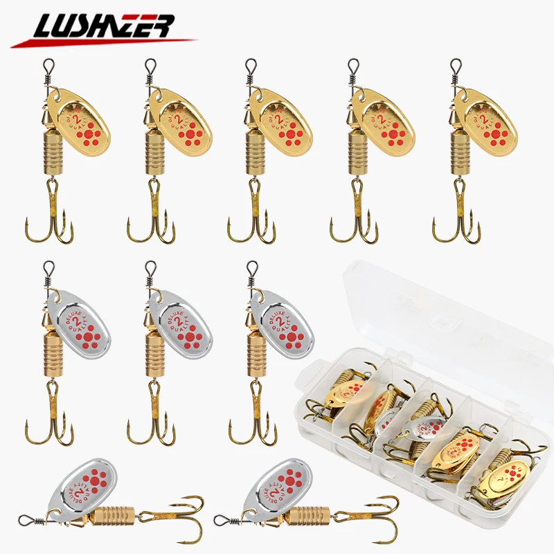 LUSHAZER 10 шт./лот Спиннер Ложка Металлическая приманка Рыболовные приманки Жесткие приманки Острый тройной крючок Рыболовные снасти для окуня, форели, окуня