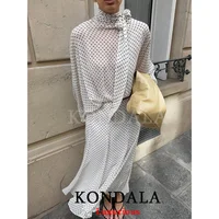 KONDALA Vintage Polka Dot Women Sets Chiffon Bow Tie Loose Blouses Loose Long Skirts Fashion 2026 Spring Summer Holiday Suits - Image 2