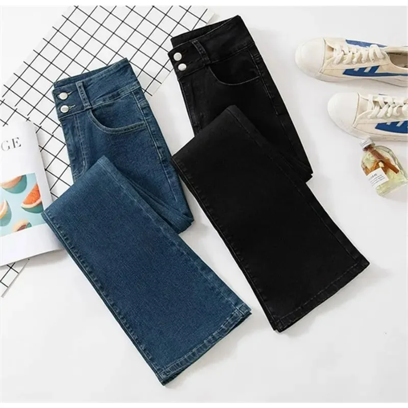 High Waist Slim Flare Jeans For Women Korean Casual Skinny Denim Pants Streetwear Pantalones Vintage Vaqueros Stretch Trousers