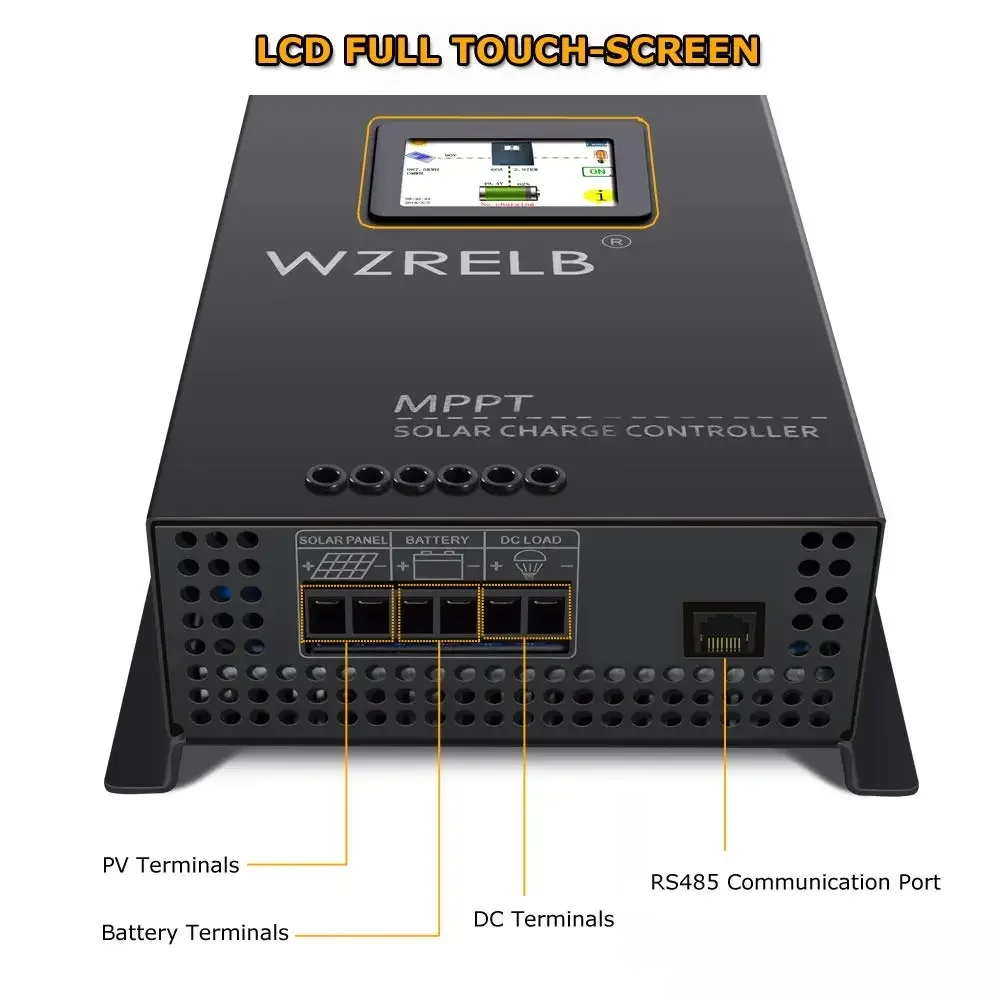 WZRELB 40A 充電コントローラ Mppt 最大 170V 入力ボルト PV ソーラーパネルコントローラ 2V/24V/48V 自動識別 LCD タッチスクリーン付き