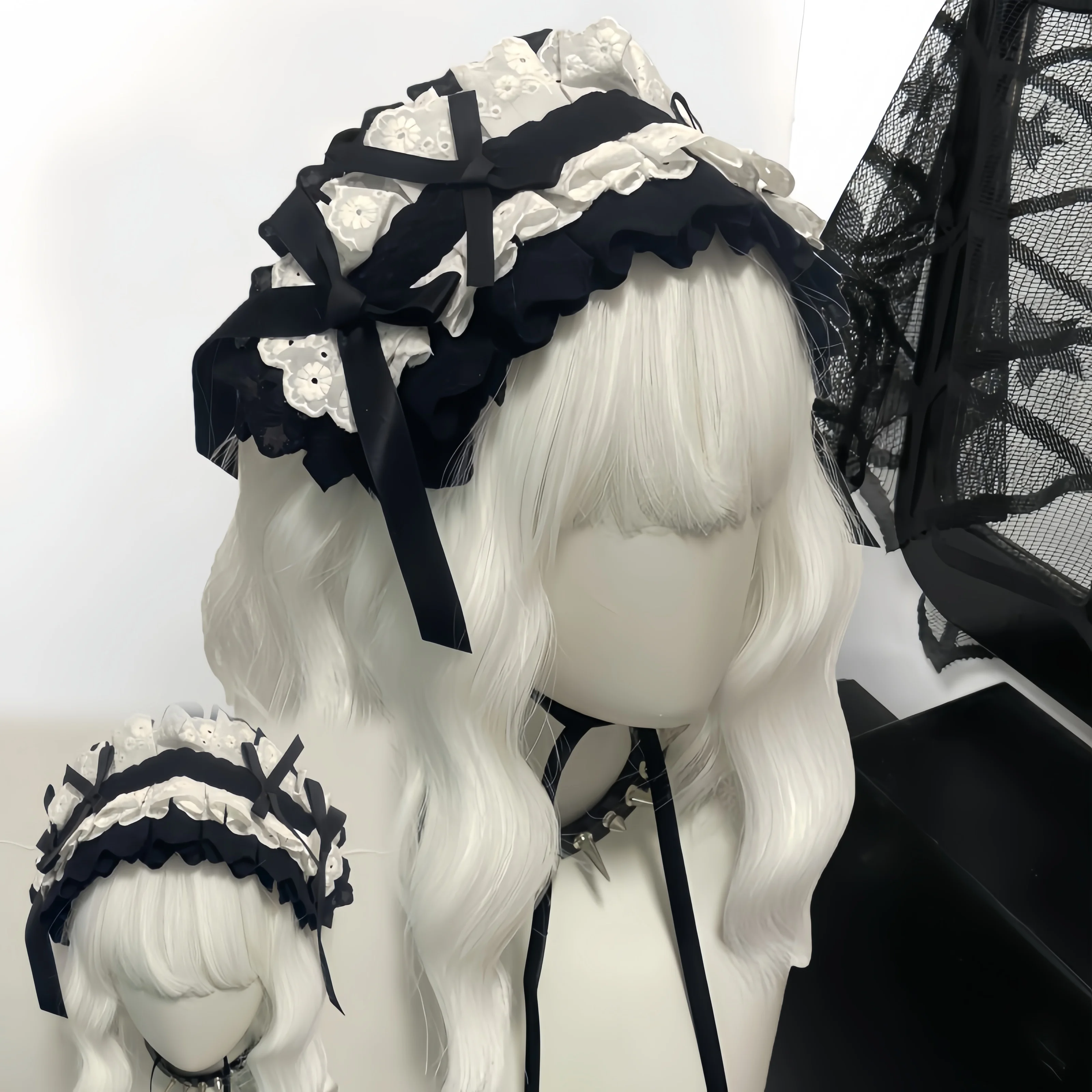 Original Lolita Black & White Versatile Headband Y2K Gothic Dark Lace Angel Headpiece Subculture Ruffled Hair Accessory