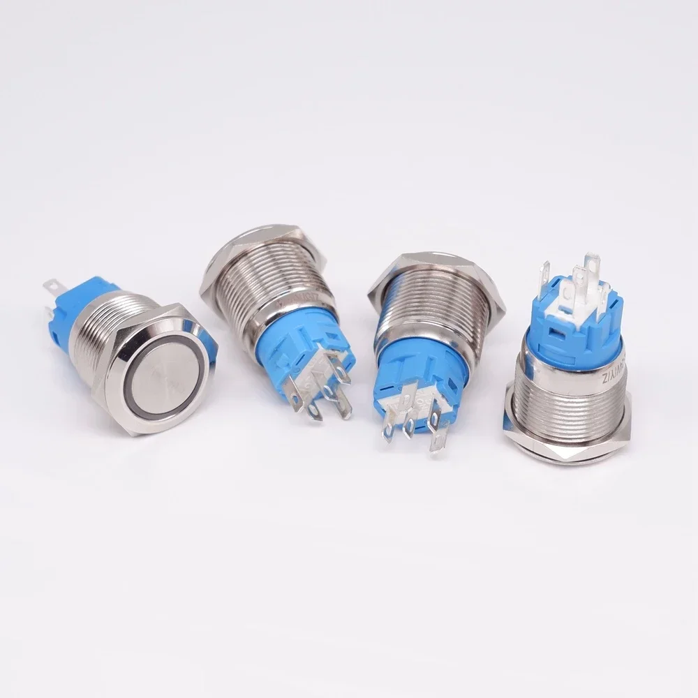 19mm Metal Push Button Switch Instant Lock Power Button Lamp  Waterproof LED Car Engine Power Switch Light Flat Circular Button