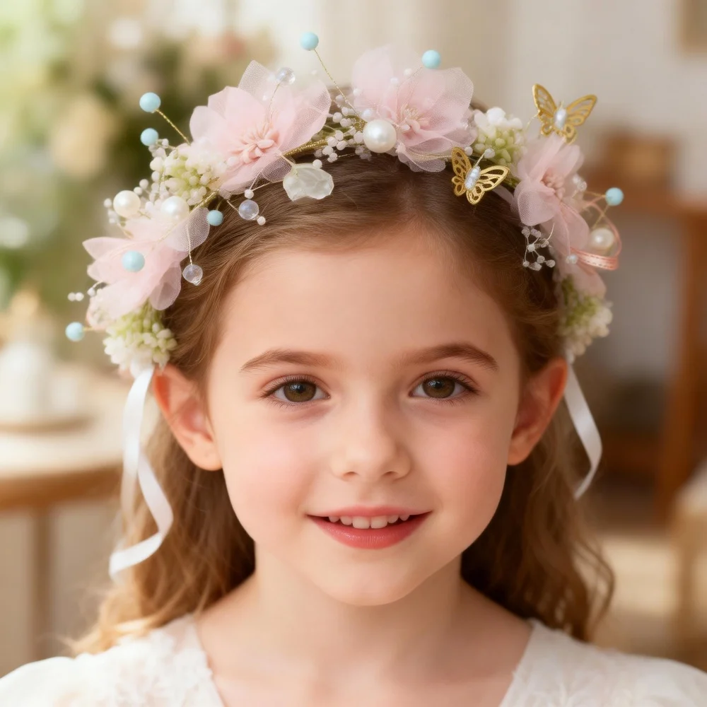 1 Pack Floral Ribbon Children's Headband, Sweet Style, Flower Girl Wedding / Birthday Party / Photo Shoot / Holiday Performance