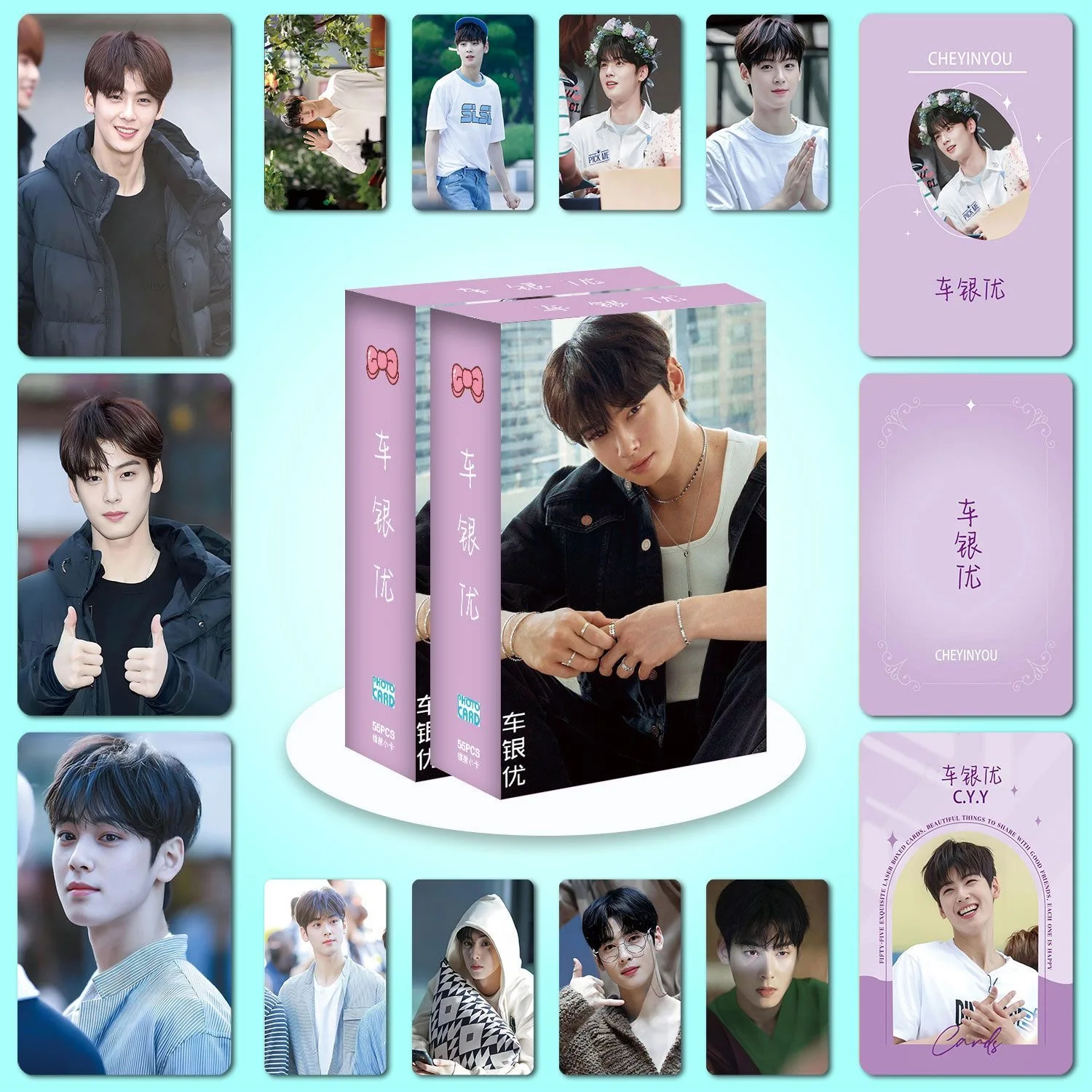 55PCS Cha Eun-woo Photocards Set - Korean Star Holographic LOMO Cards Fans Collection Gift