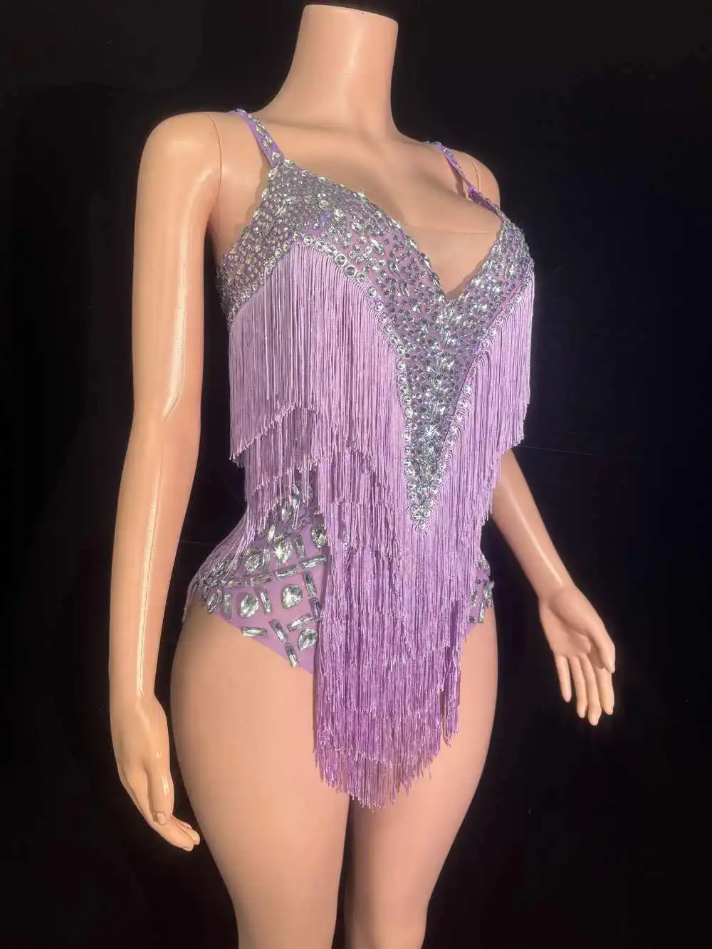Sparkly Rhinestones Tassels Bodysuit for Women Sexy V Neck Slip Performance Dance  Costume Singer Dancer Show Stage Wear - AliExpress 200000532
