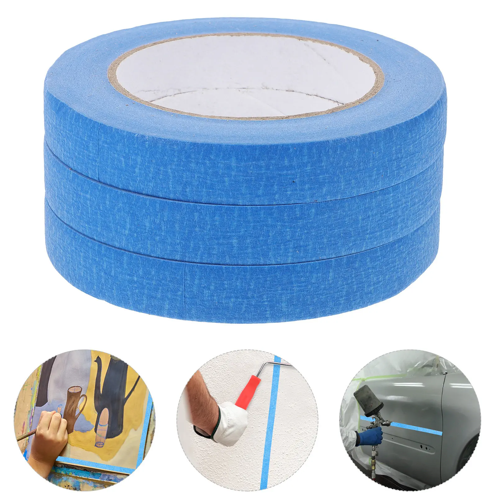 3 Rolls Blue Art Tape Masking Paper Tape for DIY Crafts Painting Projects Indoor Walls Classroom Home Use Repositionable Sticky