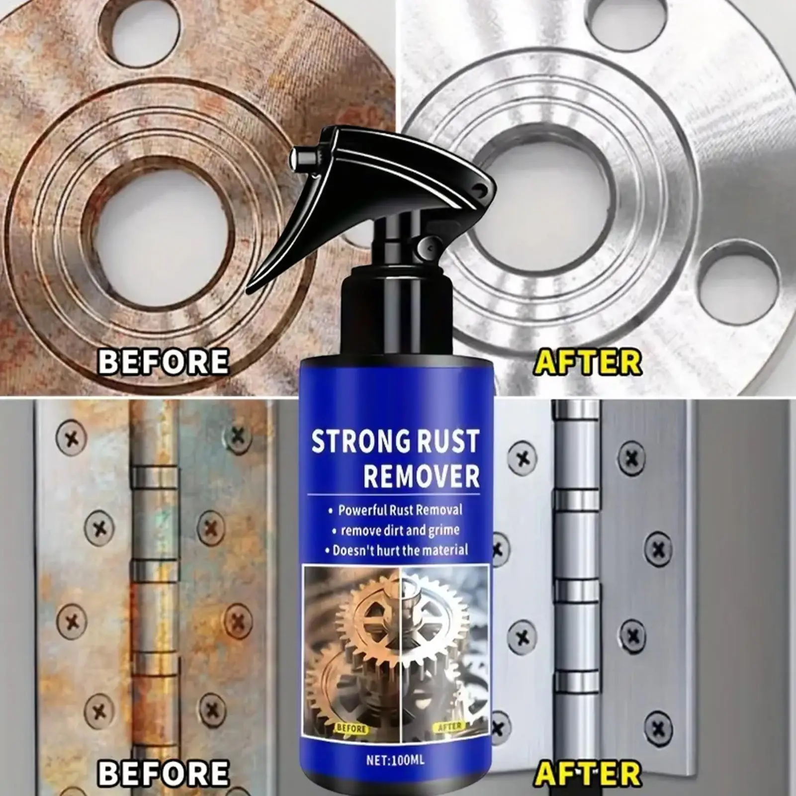 Removedor de Ferrugem Metálica 100ml, Agente de Limpeza para Veículos, Spray Removedor de Ferro para Carros, Veículos Domésticos, Sedans, SUVs, RVs, Caminhões e Minivans