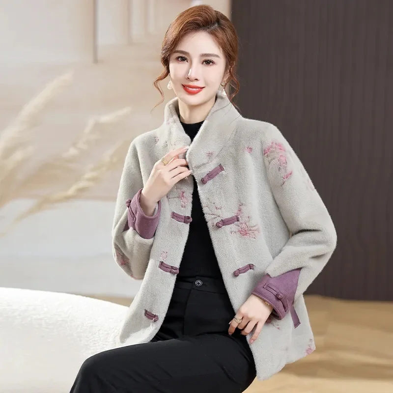 2024 Winter New sSingle-Breasted Fur Jacket Chinese Style Elegant Imitation Mink Velvet Wool Coat Women High End Fur Outwear