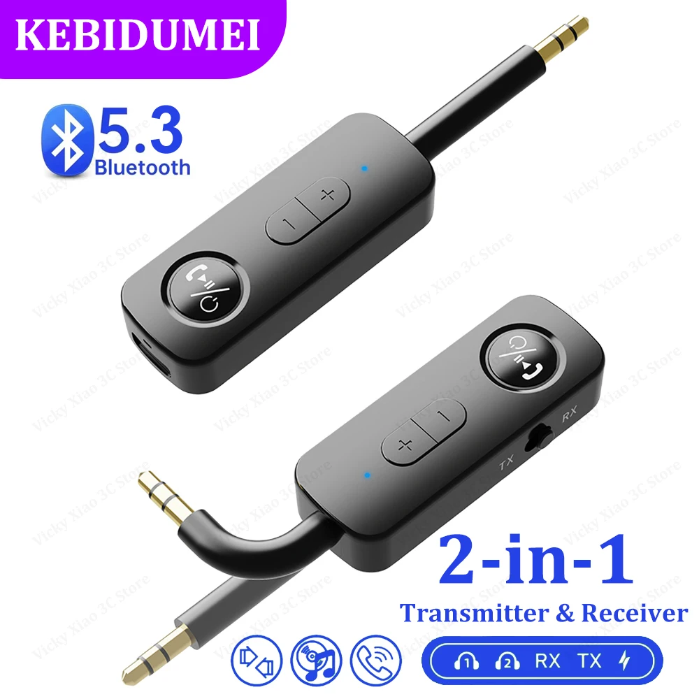 2-in-1 Bluetooth 5.3 Receiver Transmitter Wireless Audio Adapter 3.5MM AUX With Mic Wireless Adapter For TV Car Headset Speaker