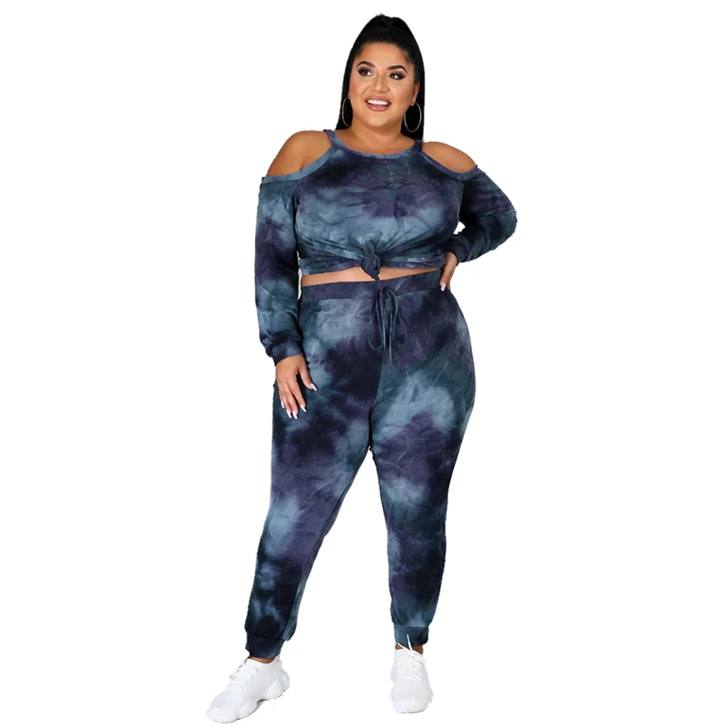 Ensemble haut et pantalon à manches longues pour femmes, tenues deux pièces, grande taille, vêtements décollés, embau, vente en gros, livraison directe, 5XL