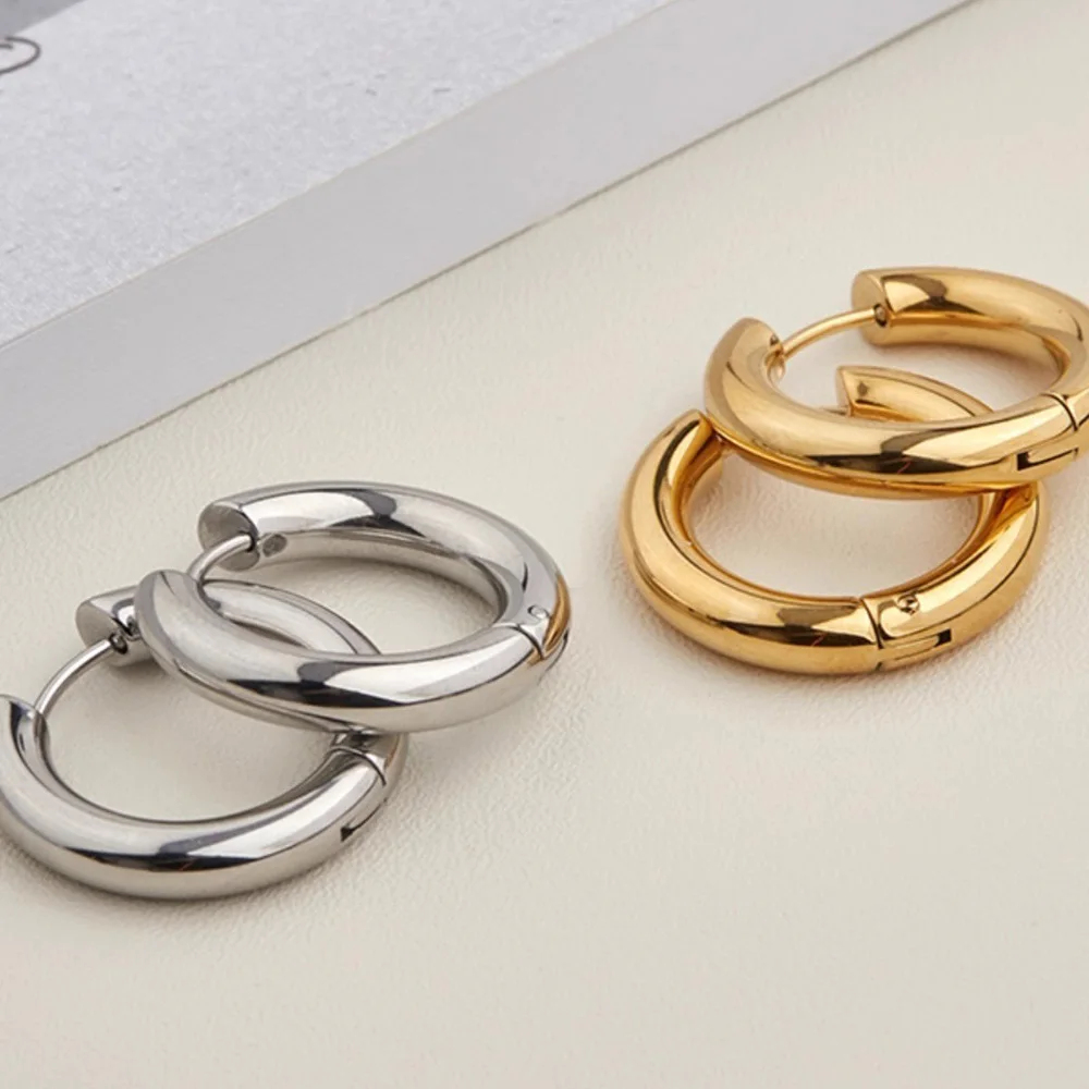 Lokaer 1 Pair Simple Stainless Steel Round Hoop Earrings For Women Girls 12/16/20mm Gold Color Small Earrings Jewelry E24246