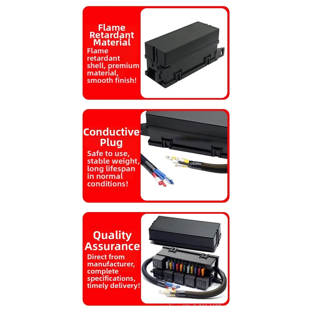 Black 11 Way Fuse Block with 6 Relays for Vehicle Electrical System Upgrade Easy Installation with Pre Wired Terminals