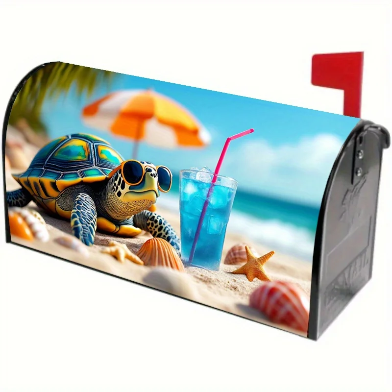 1pc Summer beach turtle themed mailbox cover, suitable for outdoor mailbox decoration for summer, yards and gardens
