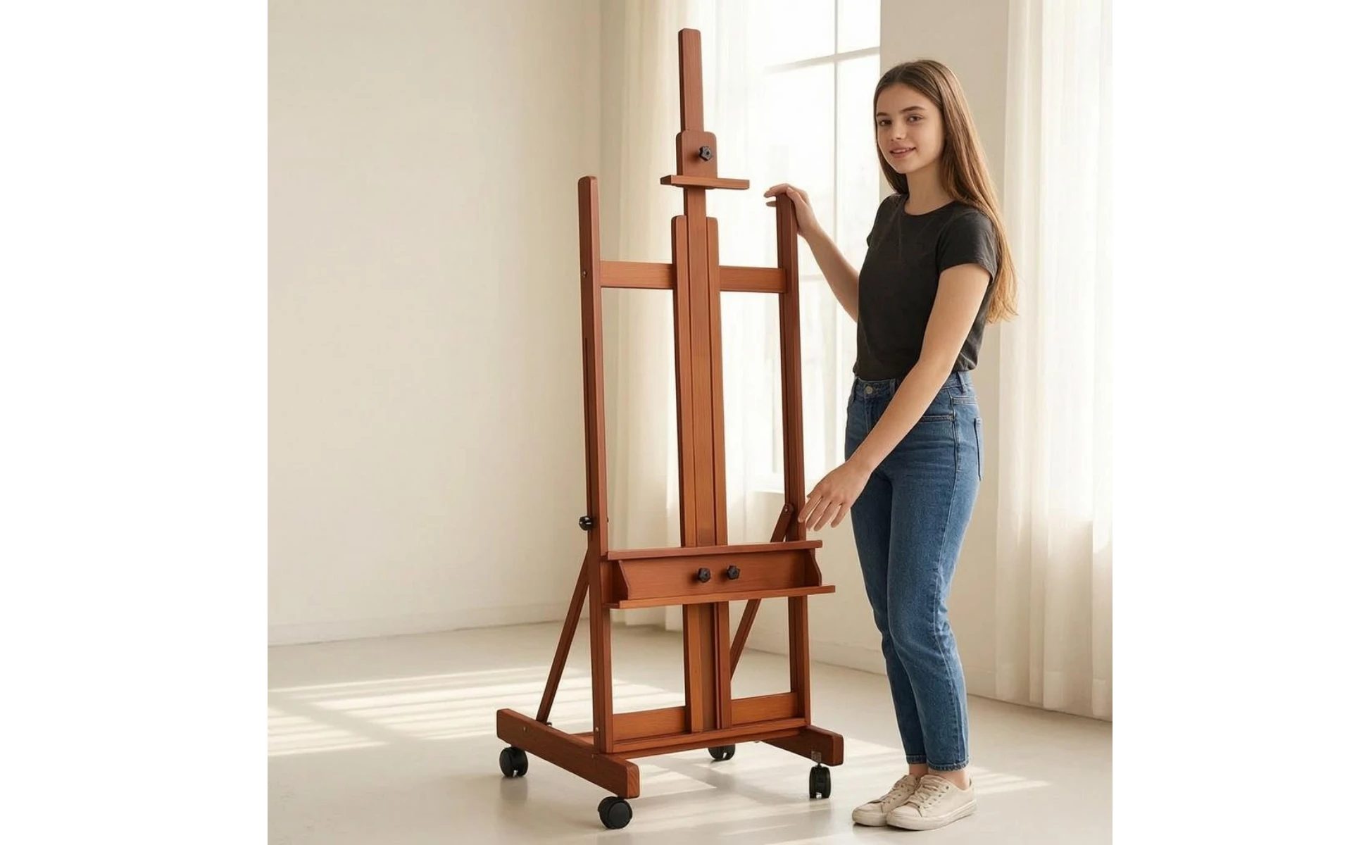 Rolling Wood Easel Foldable Rolling Easel Art Supply Caster Wheels Studio Furniture Tightening Knobs for Display Area