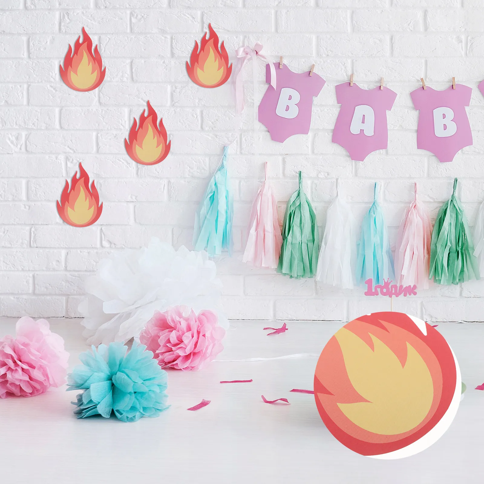 60Pcs Fire Flame Paper Cutouts 4.7x3.35 Inch Firefighter Party Decor Fire Truck Birthday Bulletin Board Crafts