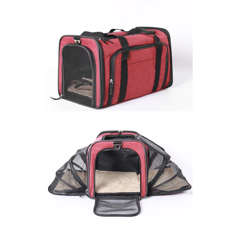 

Wholesale oxford two-sided Foldable pet carrier bag with zipper for cats dogs breathable pet supplies