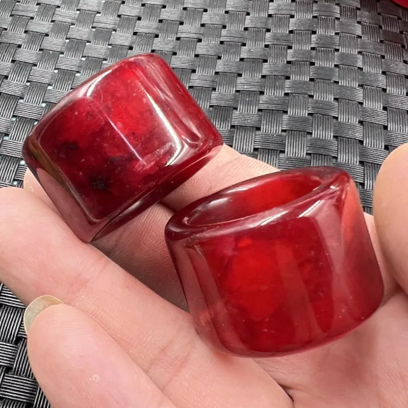 

Xiuyu Chicken Blood Jade Widened Ring Large Jade Red Ring Handpiece