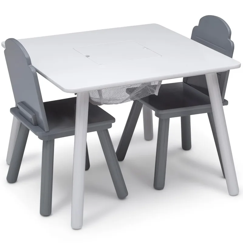 Ensemble table et chaises Finn pour enfants avec rangement, blanc/gris