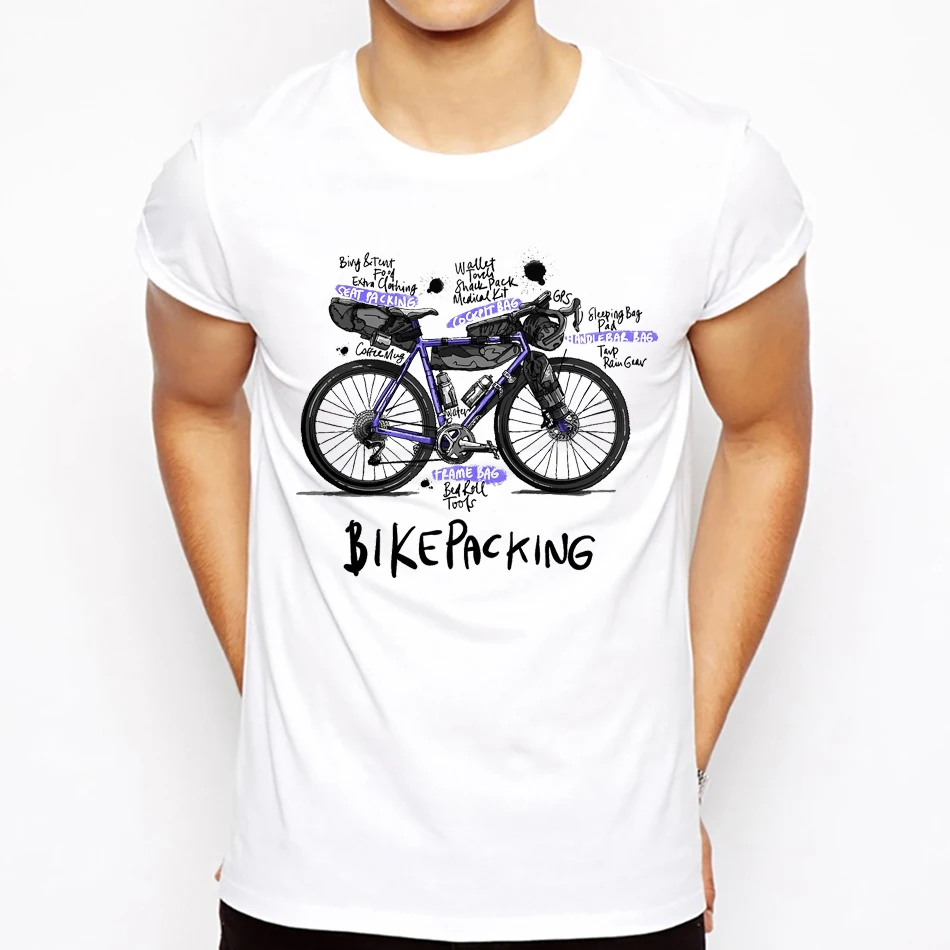 Bikepacking Bike Funny Design T-Shirt Summer Fashion Men Short Sleeve White Casual Tops Hip Hop Bicycle Sport Boy Tees