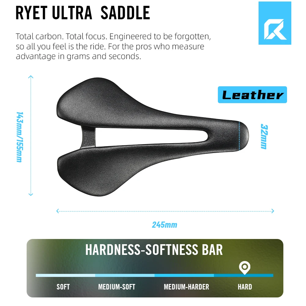 2026 RYET سرج كربون كامل خفيف 81 جرام/87 جرام ، قضيب كربون من الجلد 7 × 9 مللي متر 143/155 مللي متر لدراجة الحصى MTB على الطريق