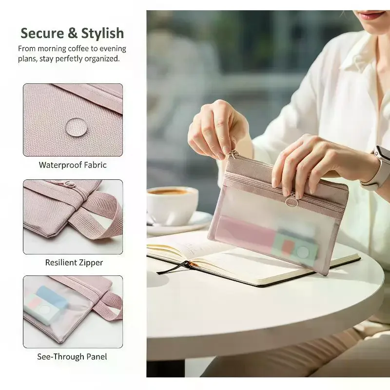 Waterproof Zipper Storage Pouch With Clear Window For Storing Makeup Stationery Earbuds Daily School Travel Use