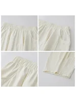 CHIC VEN femmes blanc pantalon solide décontracté taille élastique taille haute plissé jambe large femme pantalon pli été 2025 vêtements 4