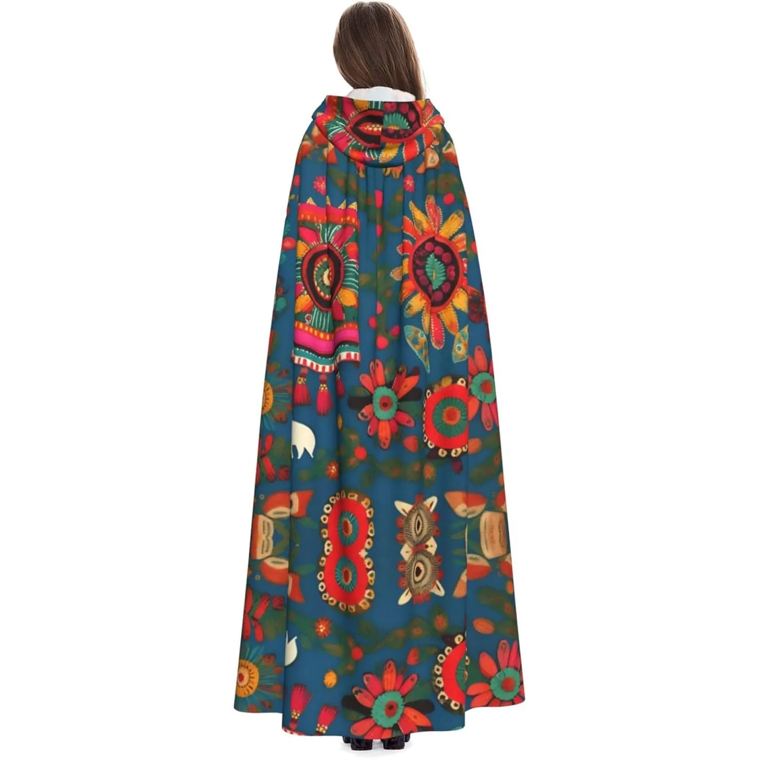 

Mexican Folk Art Boho print Adult Hooded Cape Carnival Festival Cape Cosplay Robe Costume party Gothic Carnival