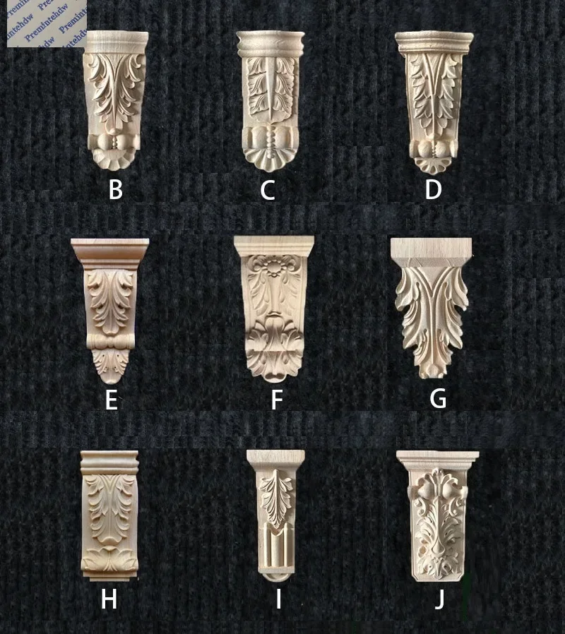 

4 шт. тонкие резные из твердой древесины Acanthus Corbel Onlay