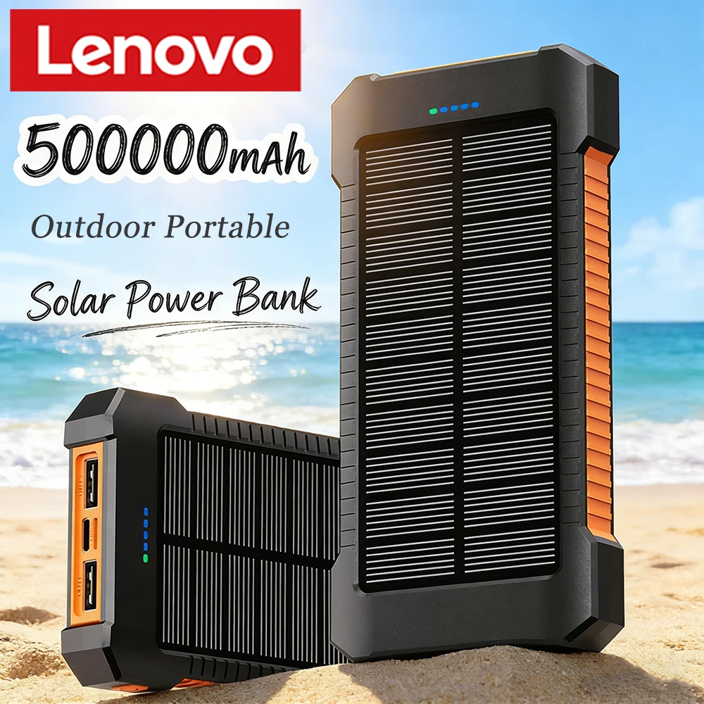 Banco de Energía Solar Lenovo de 50000 mAh, Portátil, Gran Capacidad, Carga Súper Rápida, Batería Externa para Exteriores, Compatible con Huawei y Samsung 2026