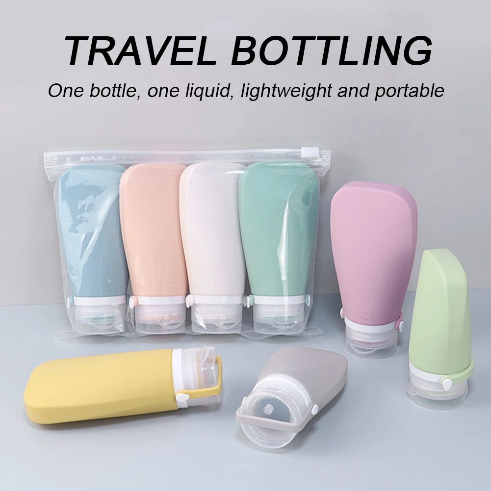 4 Piece Portable Silicone Dispensing Bottle Refillable Liquid Shampoo Container For Outdoor Trip