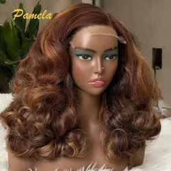 Peluca de cabello humano ondulado, postizo de encaje frontal transparente, color rubio miel, 250% de densidad, ombré, 4/27, 13x6, HD, listo para usar