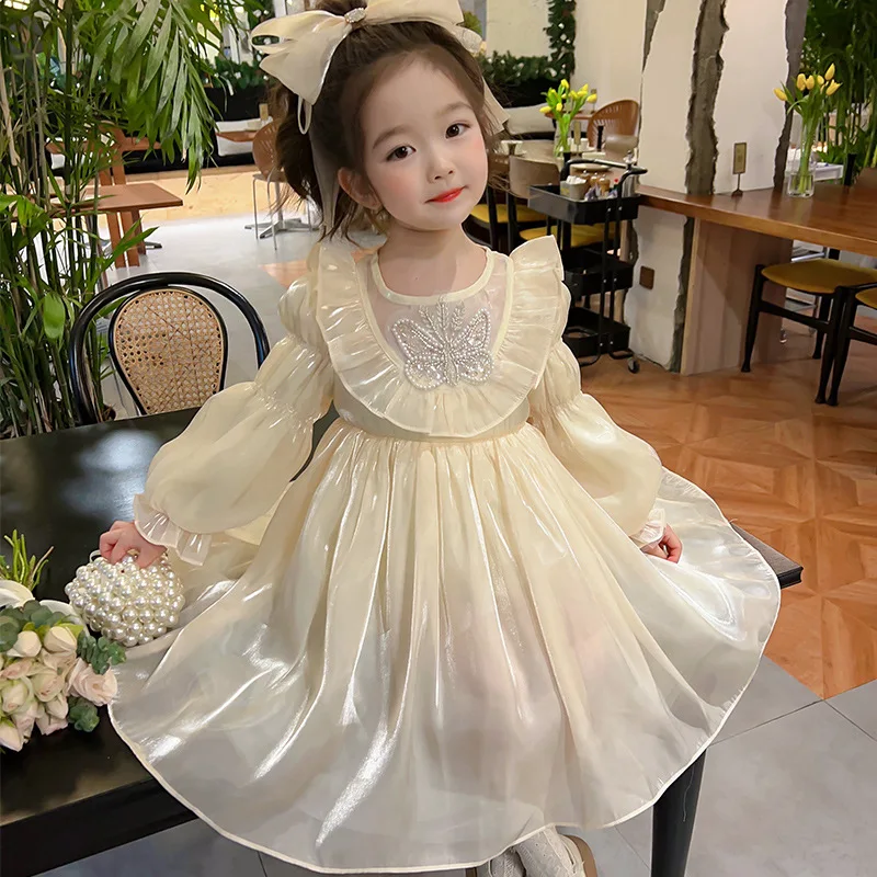 Princess Girls' Clothes Western Style2024New Baby Dress And Autumn Children'S Spring Girl Gauze Skirt