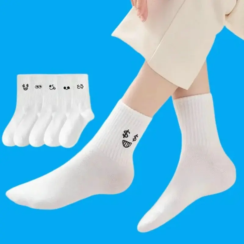 Calcetines largos de estilo Harajuku japonés para mujer, medias versátiles de dibujos animados, Kawaii, mediano, blanco, otoño e invierno, 5/10 pares