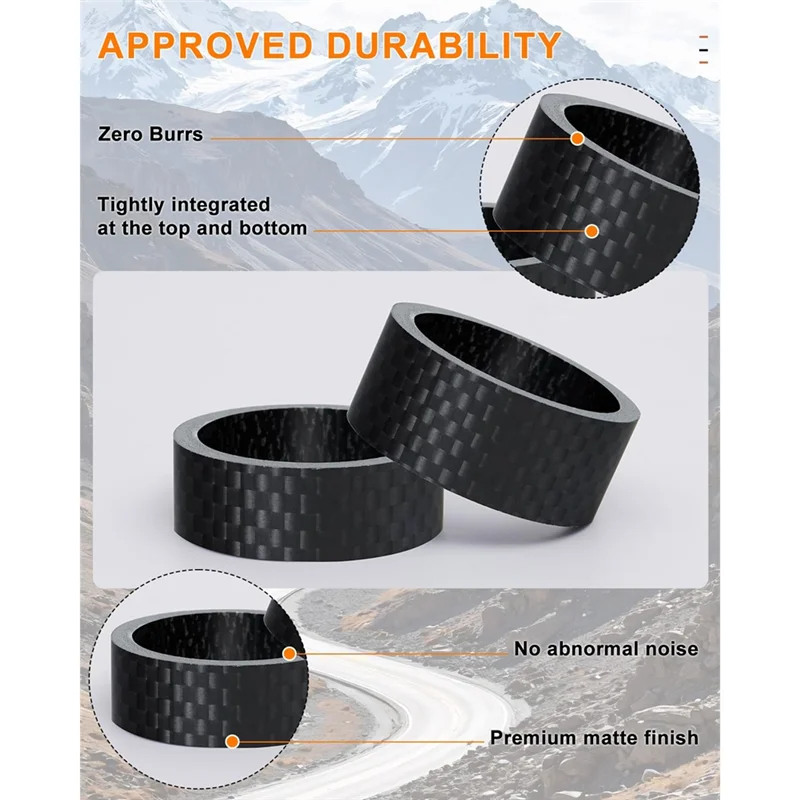 BAAR-Voor MTB, Road Stuurstelen 8 STKS Koolstofvezel Headset Spacers Matte Afwerking, Past 1 1/8 Inch Stuurpen 6 Maten