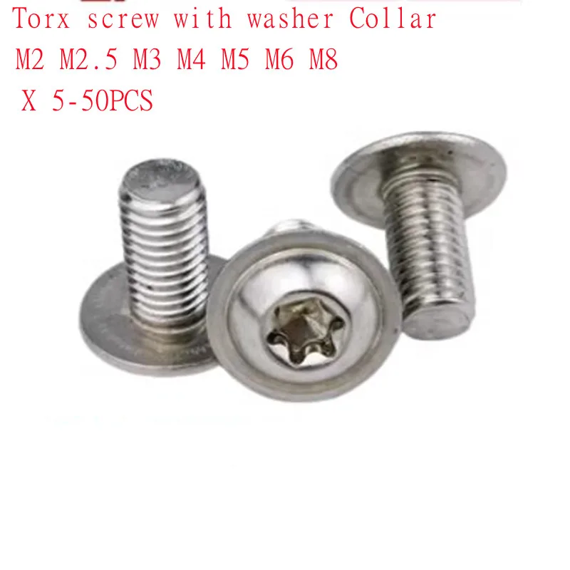 5-50pcs Torx washer head screw M2.5 M3 M4 M5 M6 m8 304 Stainless Steel Six Lobe screw With Washer Collar