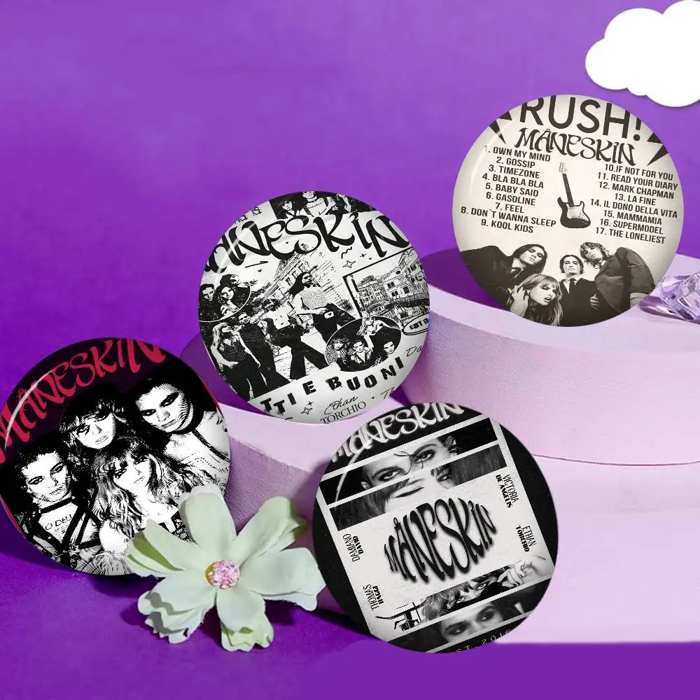 Maneskin Band 32/44/58 mm runde Cartoon-Broschen, handgefertigte Anstecknadeln für Rucksack, Schmuck, Accessoires, Geschenke, kreatives Abzeichen