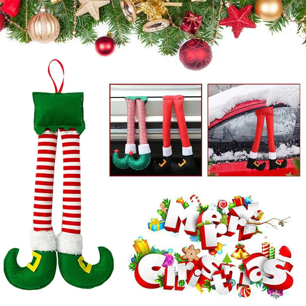 Christmas Hanging Elf Legs For Car Funny Xmas Decorations With Striped Legs & Green Boots Festive Car Window Door Ornament V2G1