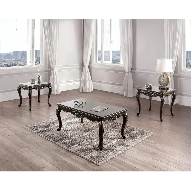 طاولة نهاية تقليدية من الخشب الصلب مع أرجل منحنية منحوتة بلمسة نهائية جافا