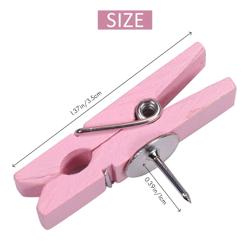50 Pcs Colorful Push Pins Clips Wooden Pegs Pushpin Tacks Wooden Crafts Pins Drawing Pins Decorative Paper Wood Clips