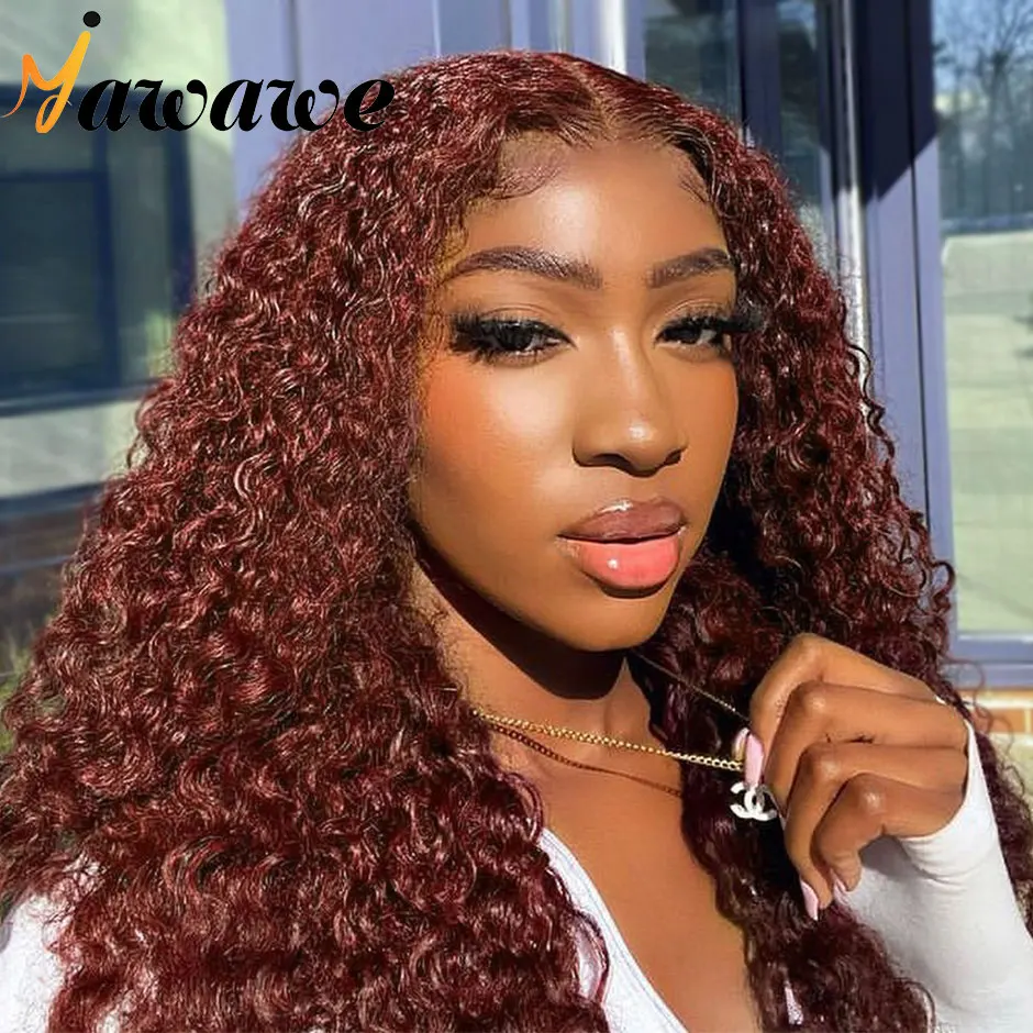 Ready To wear Glueless Wigs For Women Auburn Colored Human Hair Wigs #33 Kinky Curly Lace Frontal Wigs Preplucked Wear Go Hair